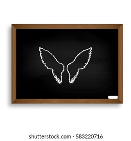 Wings sign illustration. White chalk icon on black school board 