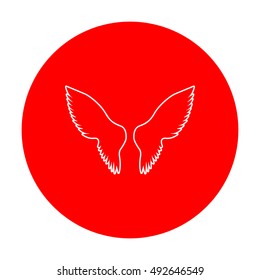 Wings sign illustration. White icon on red circle.