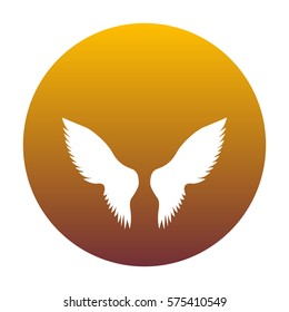 Wings sign illustration. White icon in circle with golden gradient as background. Isolated.