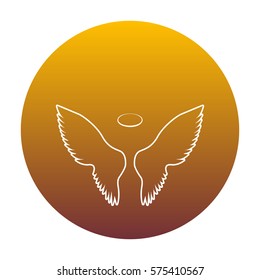 Wings sign illustration. White icon in circle with golden gradient as background. Isolated.