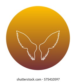 Wings sign illustration. White icon in circle with golden gradient as background. Isolated.