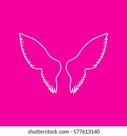 Wings sign illustration. White icon at magenta background.