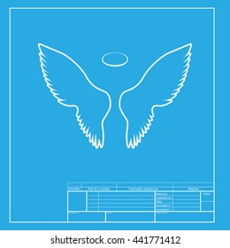 Wings sign illustration. White section of icon on blueprint template.