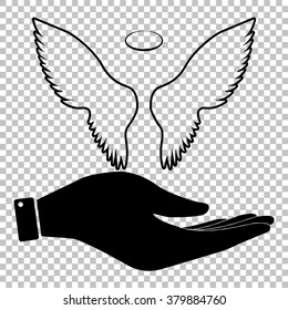 Wings sign. Save or protect symbol by hand