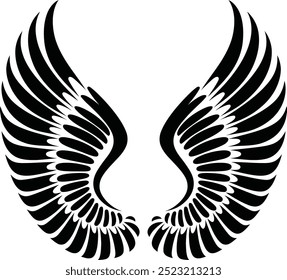 Wings silhouette design elements, Angel Wings Silhouettes Angel Wings, hand drawn bird or angel wings of different shape in open position.