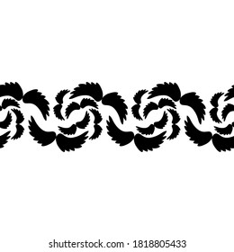 Alas. Silhouette. Borde horizontal impecable. Patrón vector repetitivo. Fondo incoloro aislado. Estilo plano. Ornamento sin fin. 
