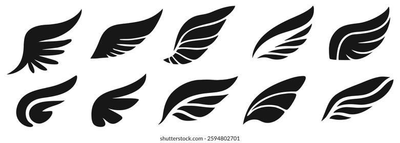 Wings Silhouette Vector Icons Set. angel wings. wings icon