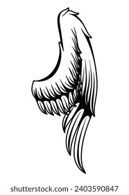 Wings sketch. Stylized birds wings. Hand drawn contoured stiker wing in open position. Vector design elements in coloring style