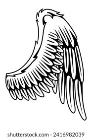 Wings sketch. Stylized birds wings. Hand drawn contoured stiker wing in open position. Vector design elements in coloring style