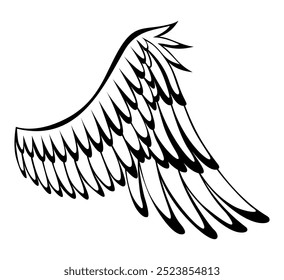 Wings sketch. Stylized birds wings. Hand drawn contoured stiker wing in open position. Vector design elements in coloring style