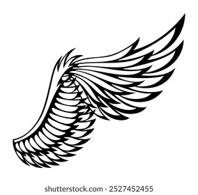 Wings sketch. Stylized birds wings. Hand drawn contoured stiker wing in open position. Vector design elements in coloring style