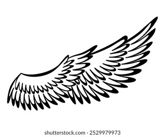 Wings sketch. Stylized birds wings. Hand drawn contoured stiker wing in open position. Vector design elements in coloring style