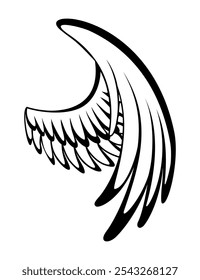 Wings sketch. Stylized birds wings. Hand drawn contoured stiker wing in open position. Vector design elements in coloring style