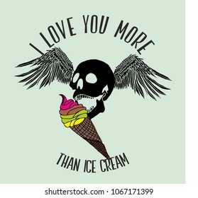 Wings skull ice cream graphic design vector art