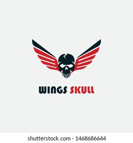 Wings Skull Logo, Vector illustration of colored skull 