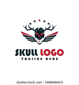 Wings Skull Logo, Vector illustration of colored skull 