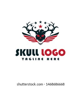 Wings Skull Logo, Vector illustration of colored skull 