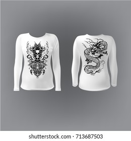 wings skull vintage pattern design for t-shirt vector