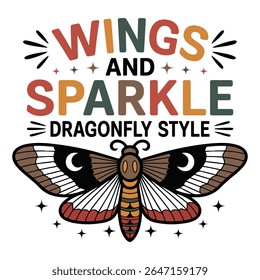 wings and sparkle dragonfly style - Boho Mystic Moth clipart, Beautiful Moth Insect illustration, beauty butterfly Design Sublimation