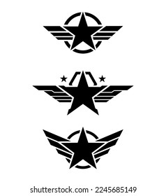 Wings star logo design. Army logo template. Military logo concept