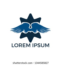 Wings star logo design template. Aircraft Wings Logo icon. Modern Heraldic Wings Logo Linear Flying Airlines Logotype.