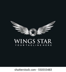 Wings Star Logo Template. Black Background. Vector Illustrator Eps.10