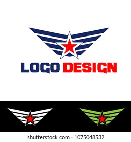 Wings and Star logo Vector Template 