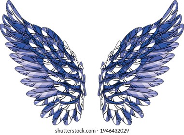 Wings Stylish Blue White Isolated Vector