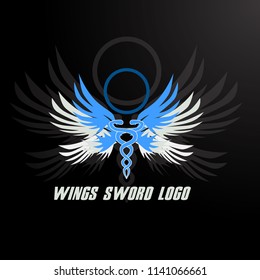 wings sword logo concept for warrior or paladins symbol, sport team logo or mark, or brand of the business company. elegant vector logo illustration design 