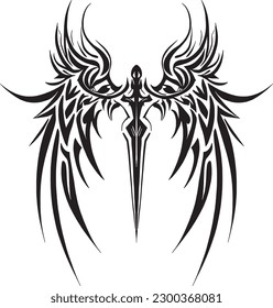 wings sword vector black on white