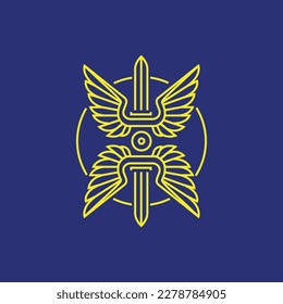 wings and swords circle modern line minimal logo design vector