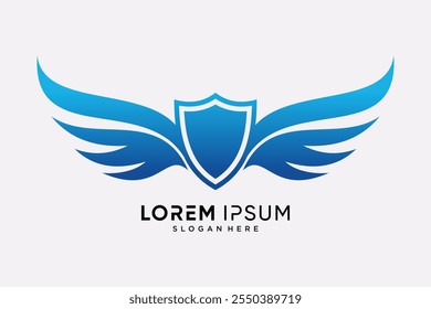 Wings symbol logo template design with shield icon and creative concept