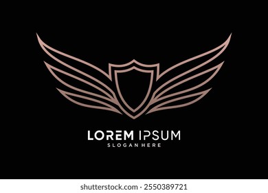 Wings symbol logo template design with shield icon and creative concept