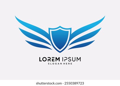 Diseño de Plantilla de logotipo de símbolo de alas con icono de escudo y concepto creativo