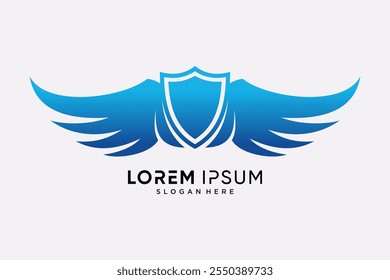 Design de modelo de logotipo de símbolo de asas com ícone de escudo e conceito criativo