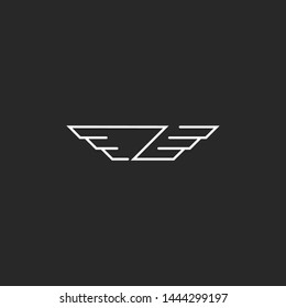 Wings symbol Z letter logo, thin line hipster monogram, creative car emblem