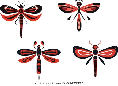 Wings of Symbolism: Haida-Style Dragonfly Vector : Immerse yourself in the enchanting world of indigenous art with our Wings of Symbolism Haida-Style Dragonfly Design Illustration Vector.