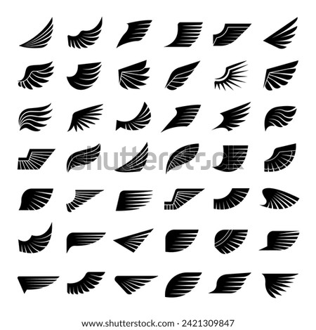 Wings. Symbols of aviation or pilot emblems recent vector stylized wings collection