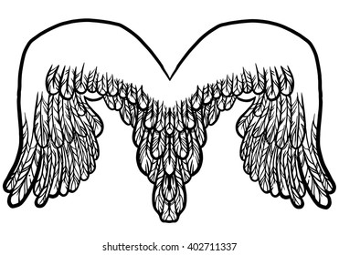 Wings tattoo line art.