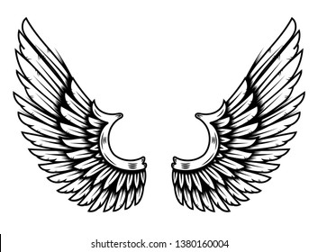 Wings in tattoo style isolated on white background. Design element for poster, t shirt, card, emblem, sign, badge. Vector illustration