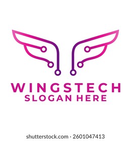 Wings Tech line art logo design. Wings Network connection logo vector template