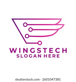 Wings Tech line art network logo design icon. Wing technology logo design vector template