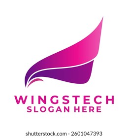 Wings technology logo design vector. Wings with gradient logo design