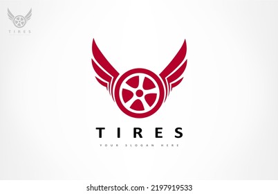 Wings and tire wheel vector logo.