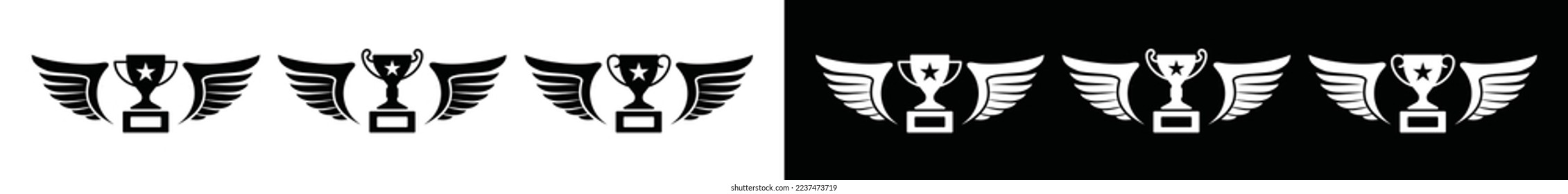 Wings with trophy icon vector. Victory cup and wings symbol design logo illustration