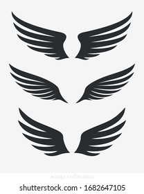 Wings Vector Collection. Simple Wing Silhouette for Heraldry, Tattoo, Logo or Other Symbols