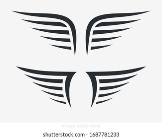 Wings Vector Collection. Simple Wing Silhouette for Heraldry, Tattoo, Logo or Other Symbols