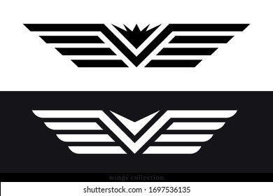 Wings Vector Collection. Simple Wing Silhouette for Heraldry, Tattoo, Logo or Other Symbols