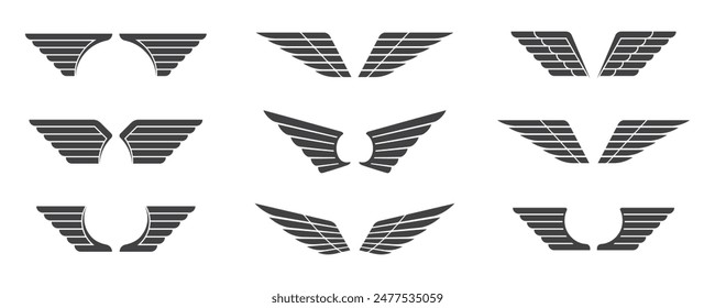 Wings vector grey color isolated on white background. Wing pair vector.