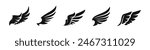 Wings vector icon set. Wing flat black icons.